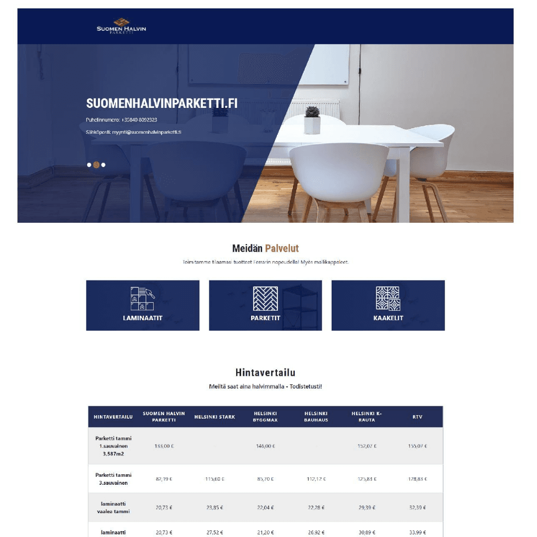 Suomen Halvin Parketti | Alireza Ebrahimi Full stack web developer, alireza.fi